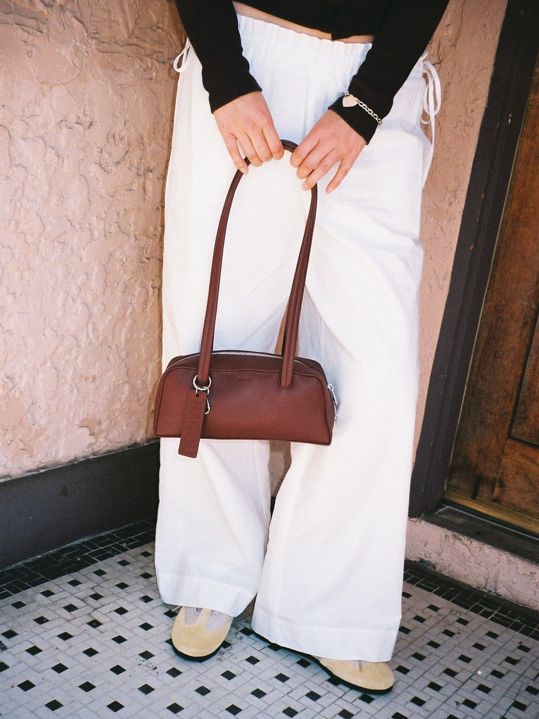 Small Recycled Leather Bowler Bag - Mahogany