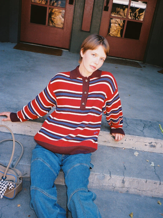 Ilona Rugby Striped Jumper - Burgundy Stripe