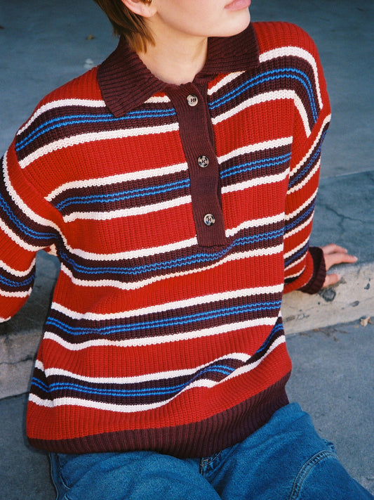 Ilona Rugby Striped Jumper - Burgundy Stripe
