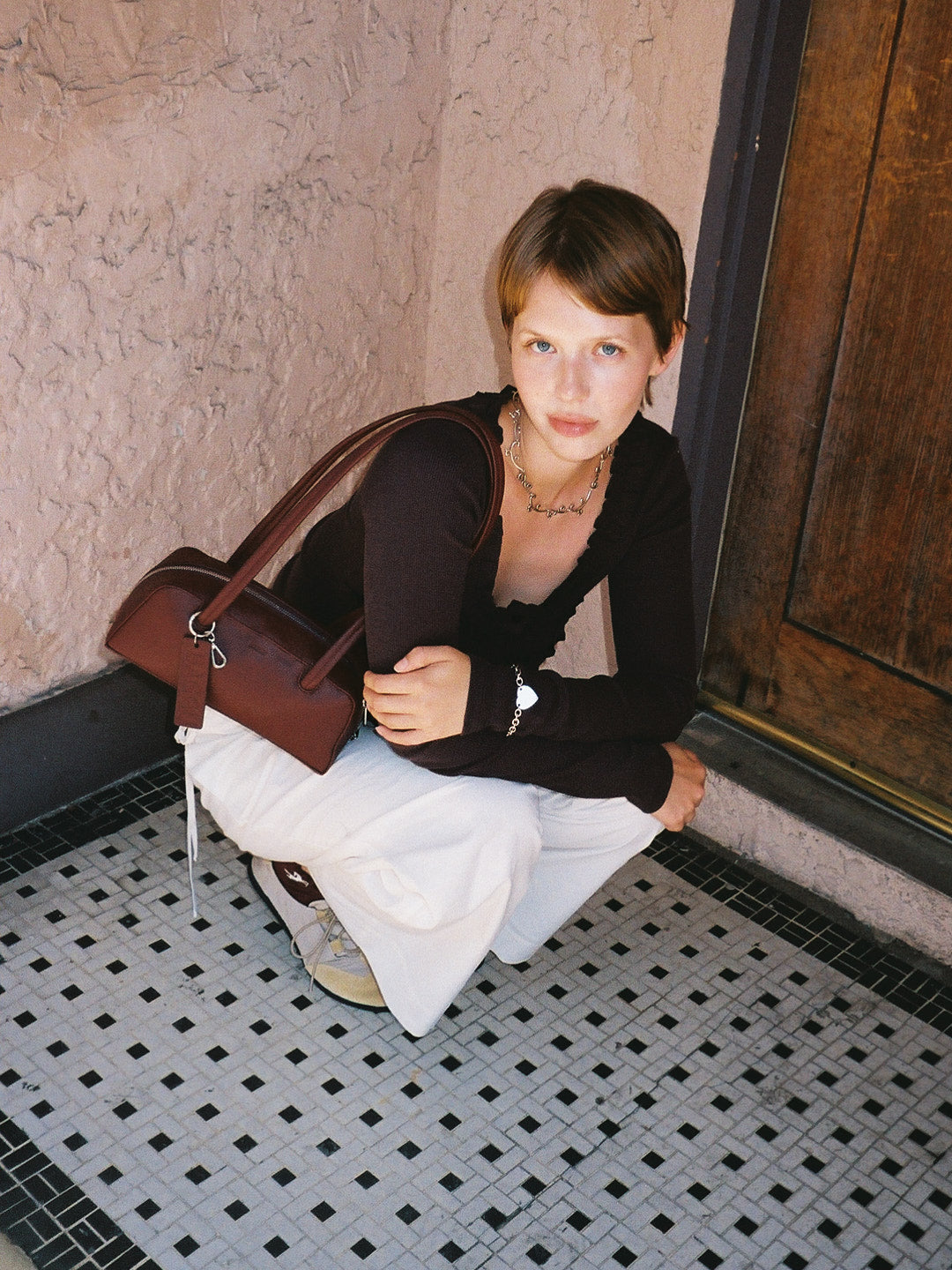 Small Recycled Leather Bowler Bag - Mahogany