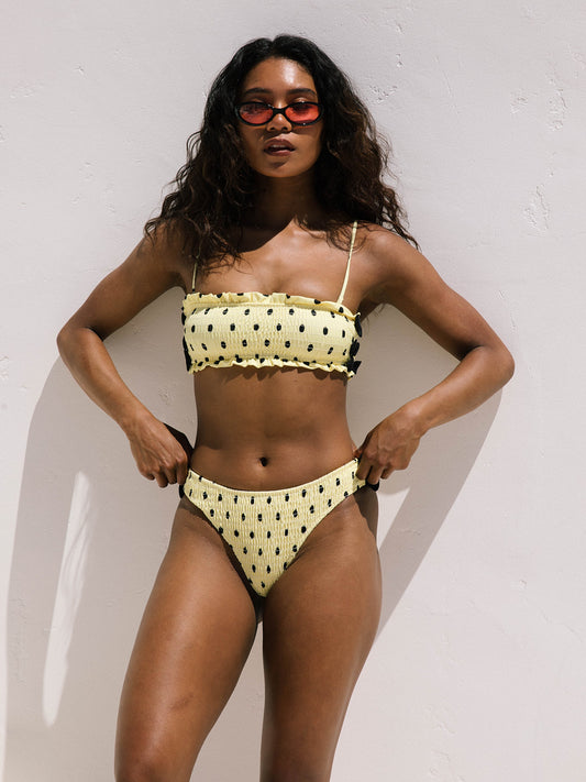 Shirred Bow Bikini Bottom - Butter Spot