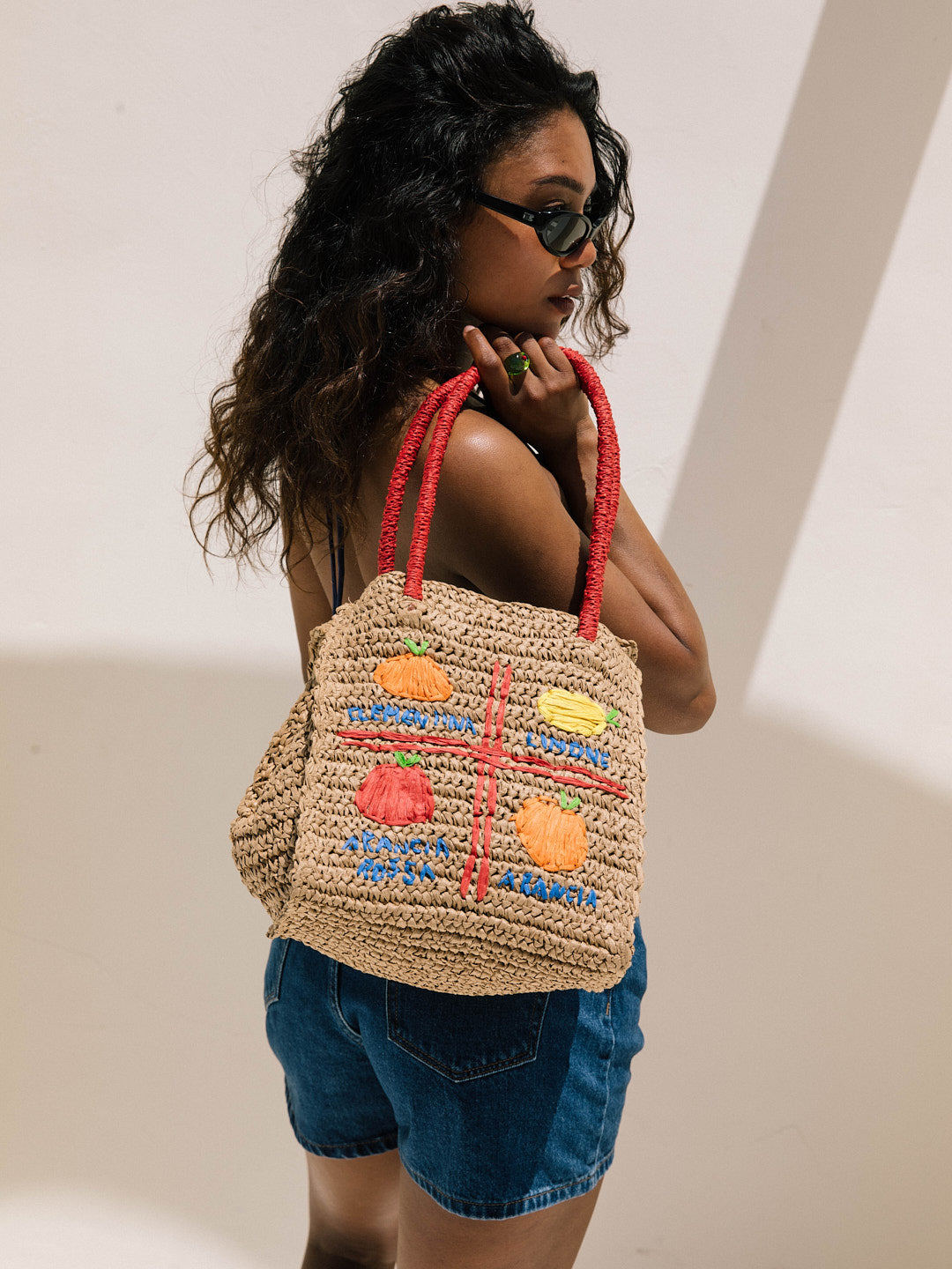Fruity Raffia Bag - Fruit Print