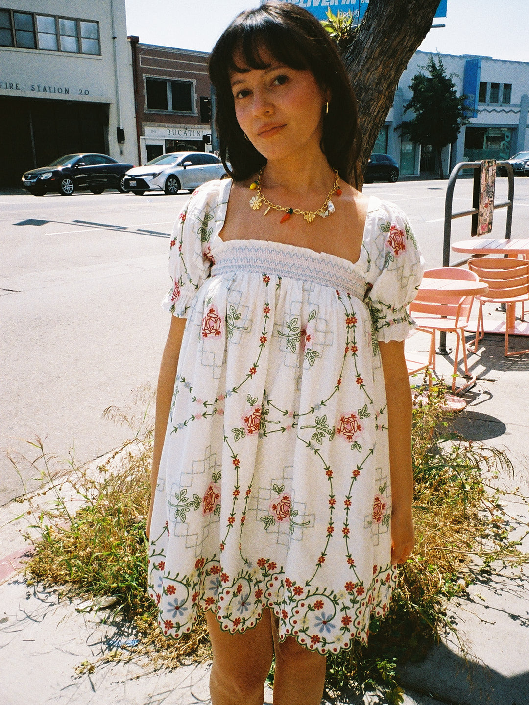Lulu Mini Dress - Red Embroidery