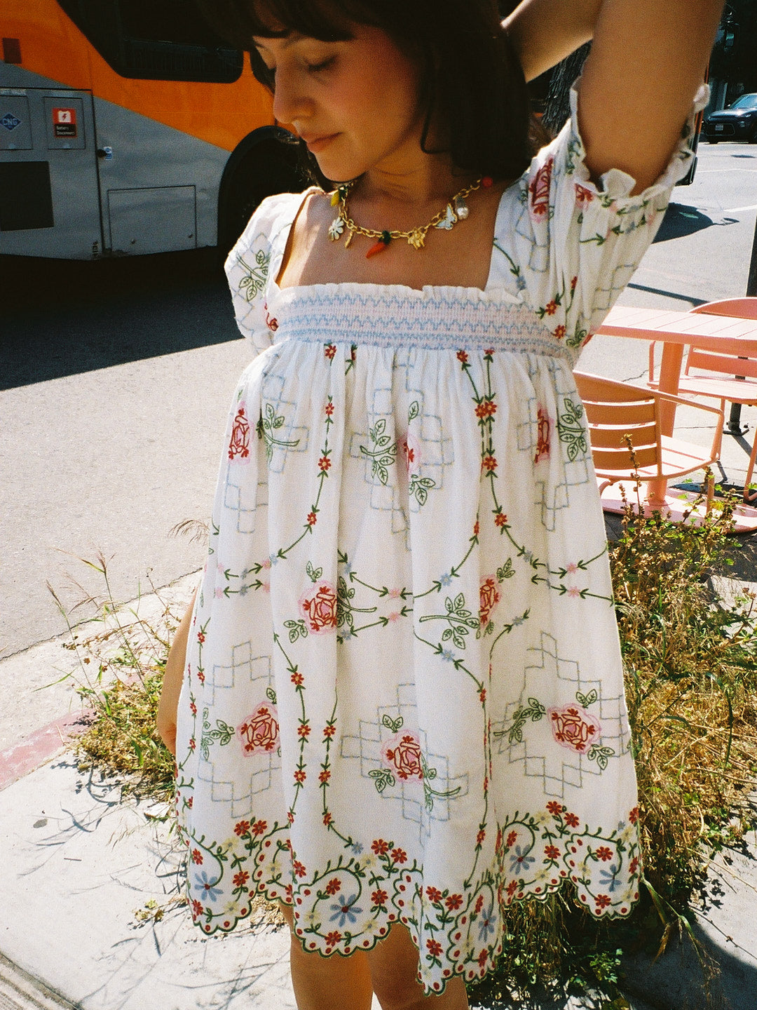 Lulu Mini Dress - Red Embroidery