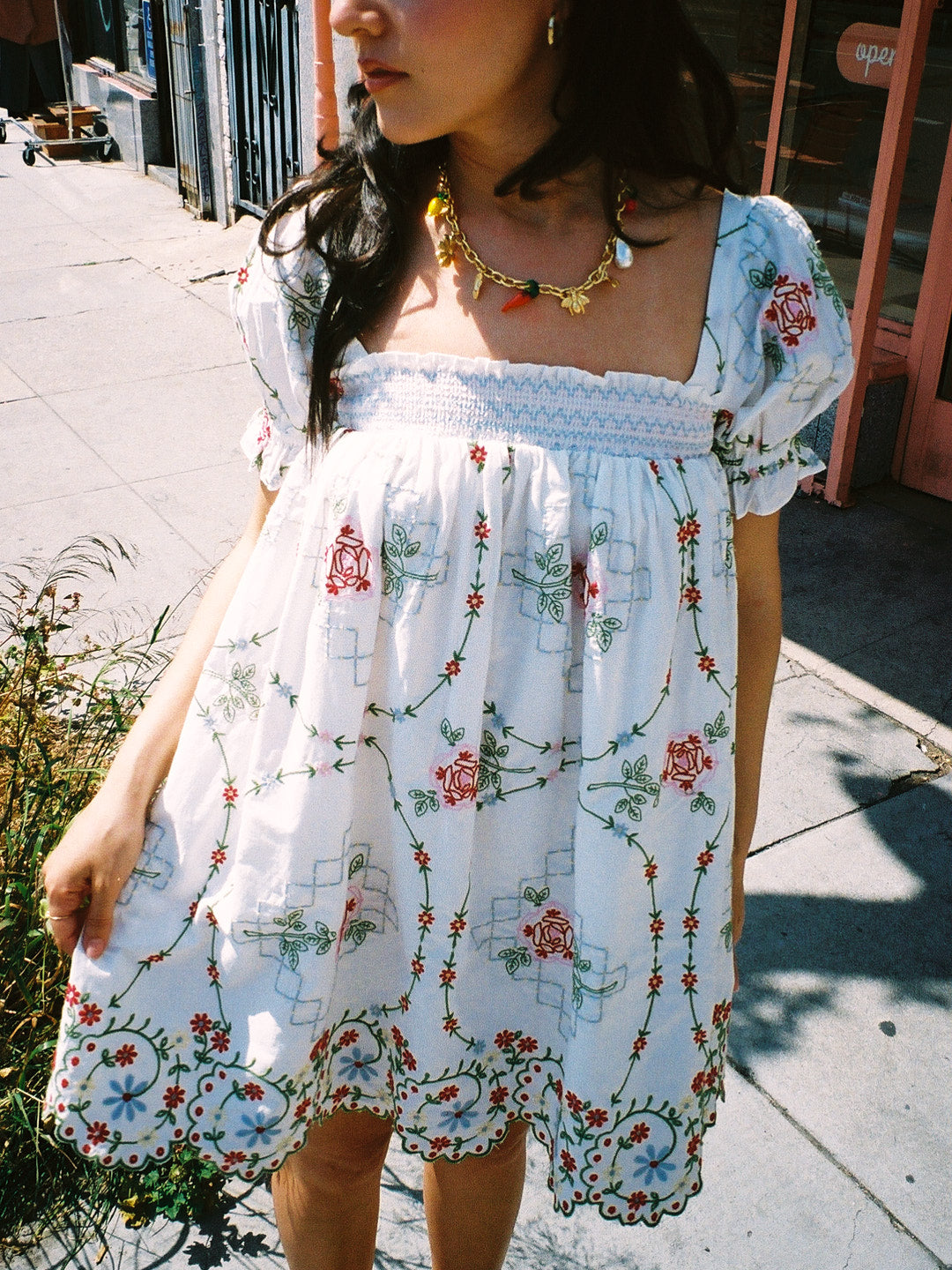 Lulu Mini Dress - Red Embroidery