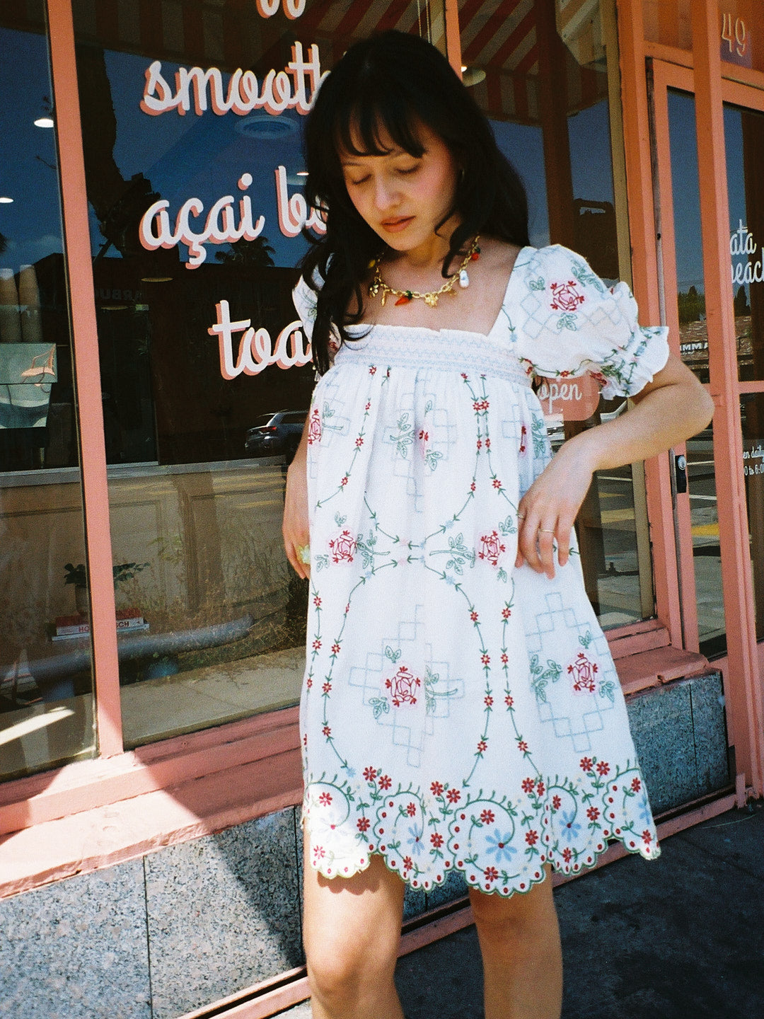Lulu Mini Dress - Red Embroidery