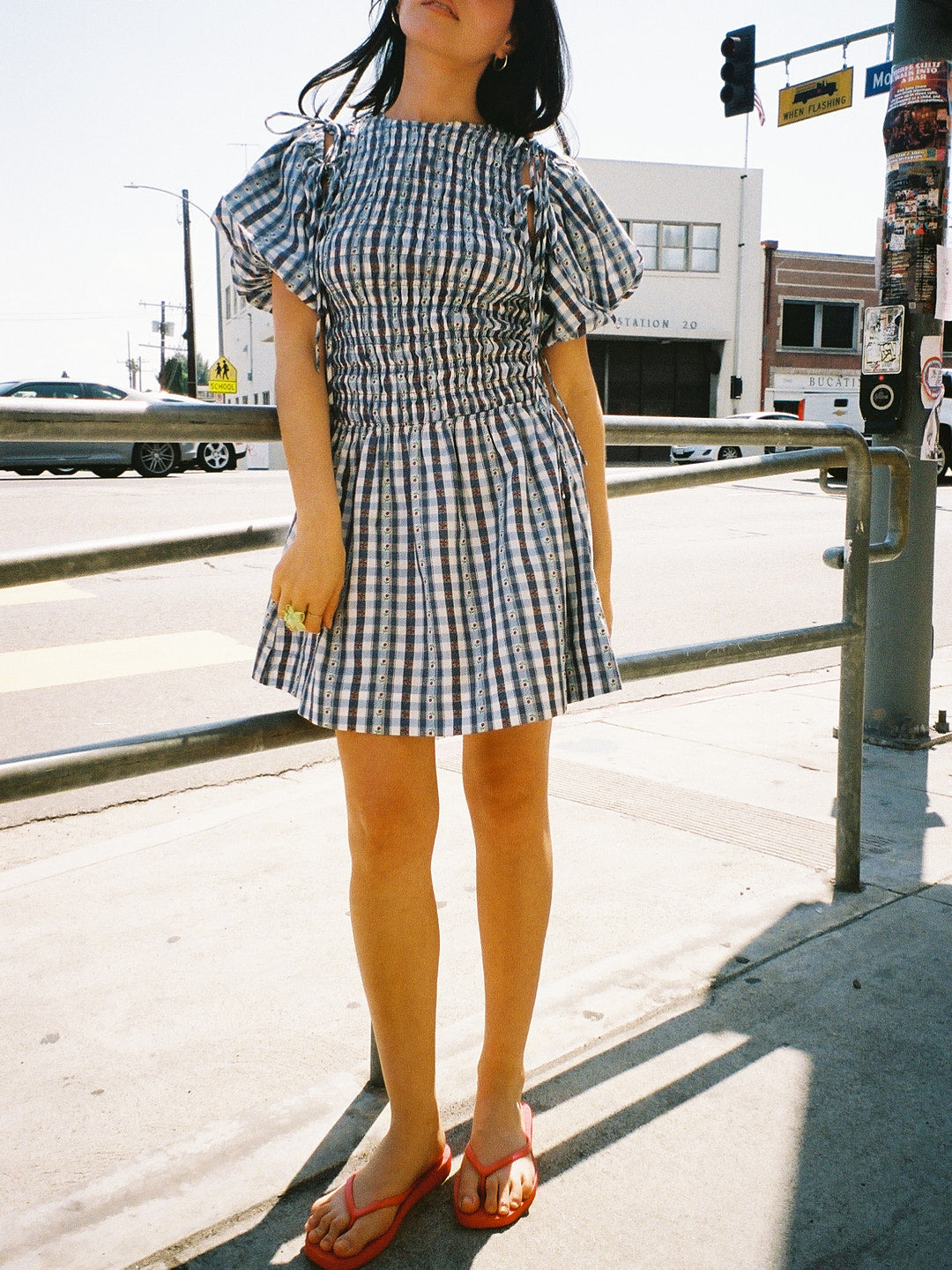 Becca Bubble Mini Dress - Blue Margot Gingham