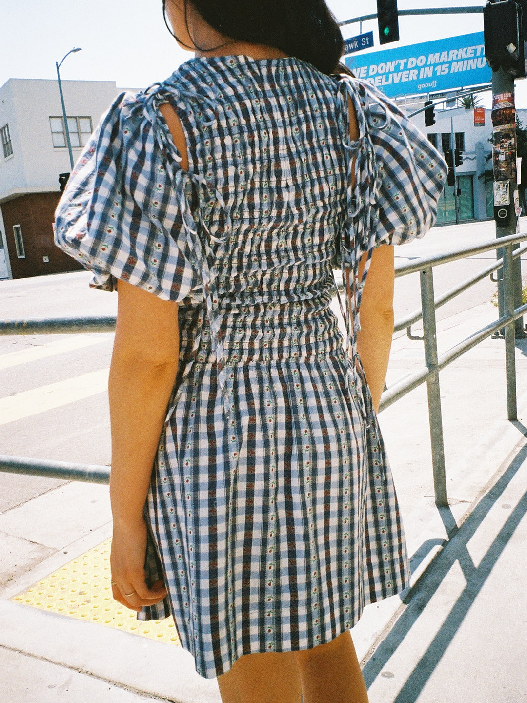 Becca Bubble Mini Dress - Blue Margot Gingham