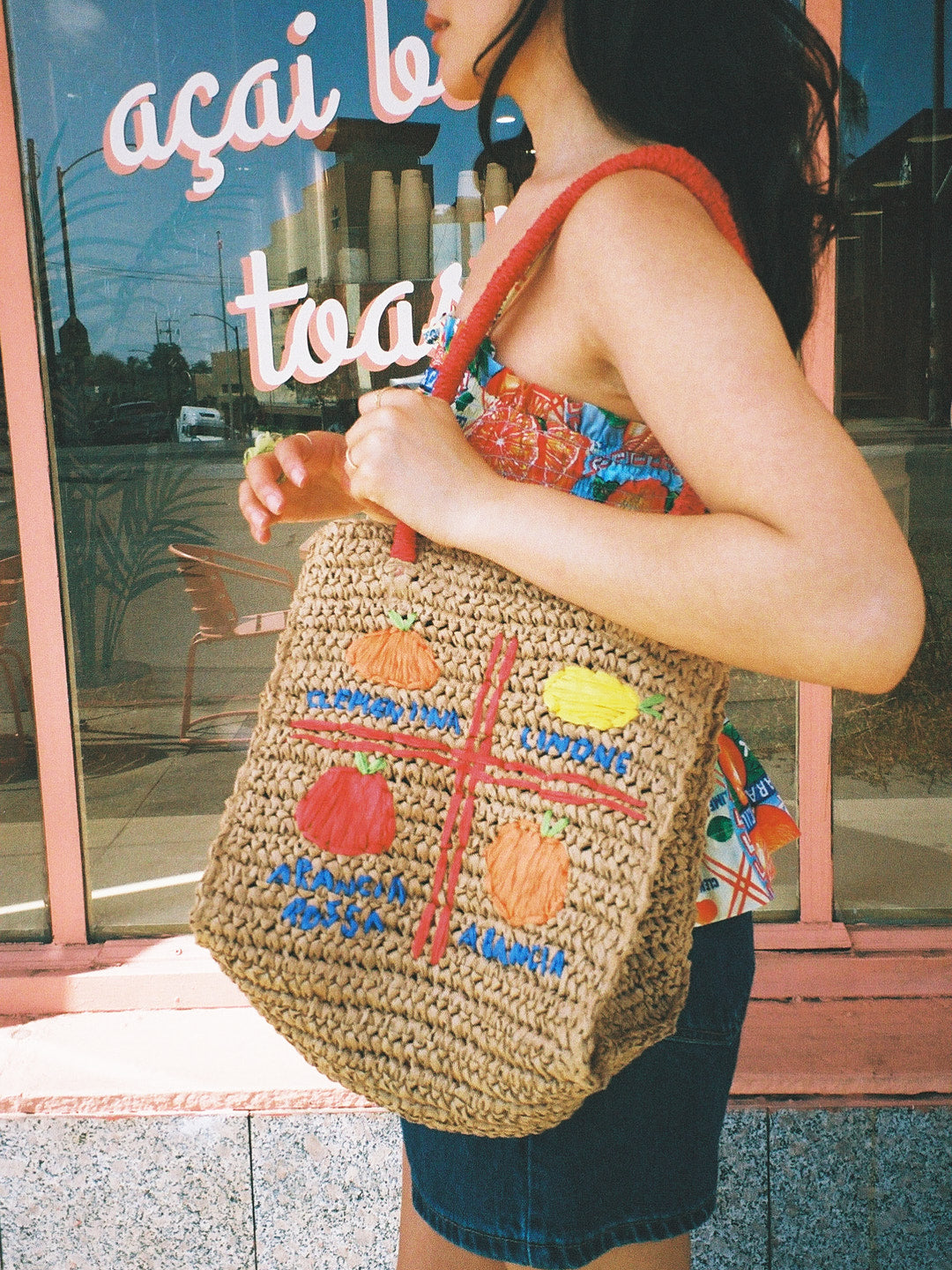 Fruity Raffia Bag - Fruit Print