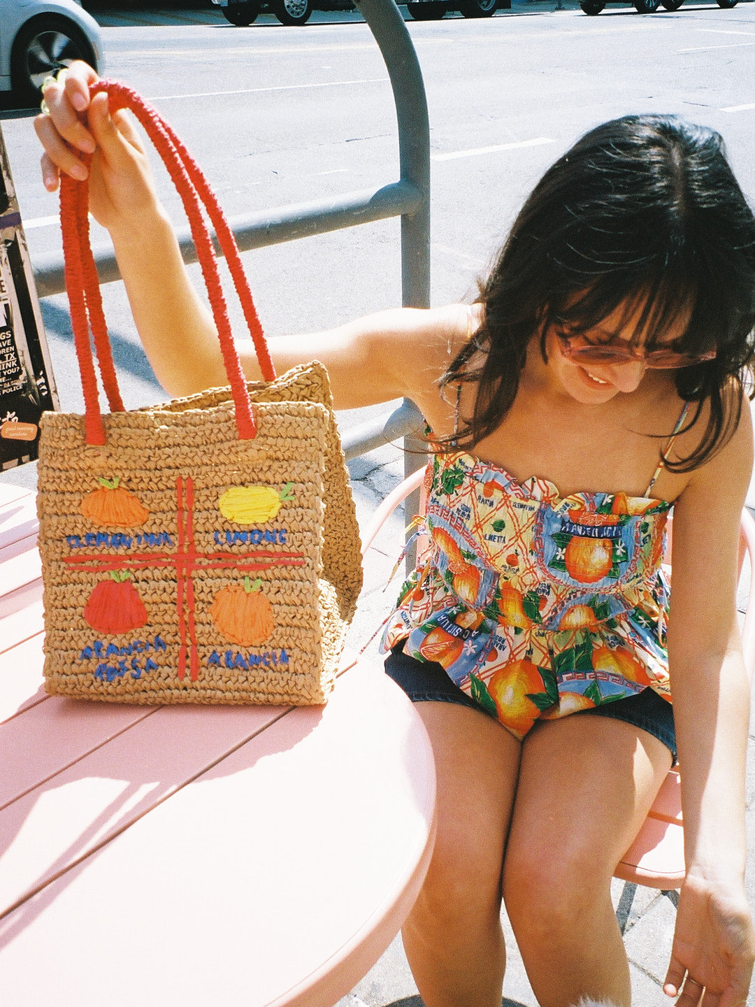 Fruity Raffia Bag - Fruit Print