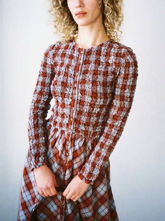 Posey Cardi Midi Dress - Blue Fog Mutli Check