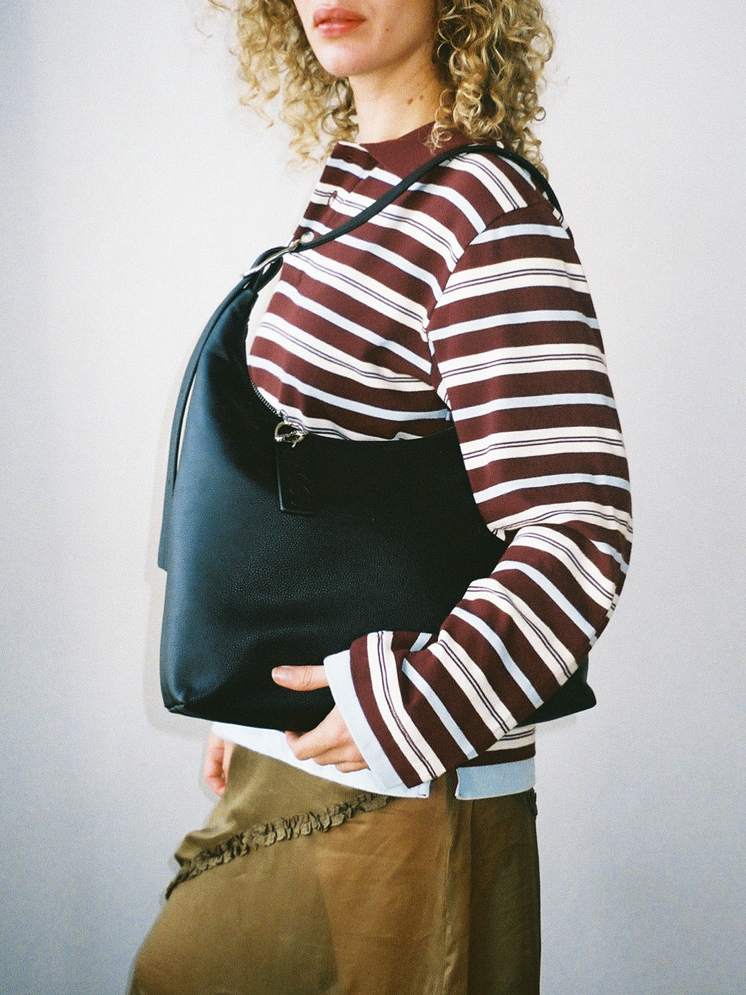 Recycled Leather Shoulder Bag - Black