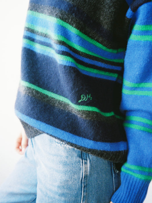 Rene Crew Jumper - Green & Blue Stripe