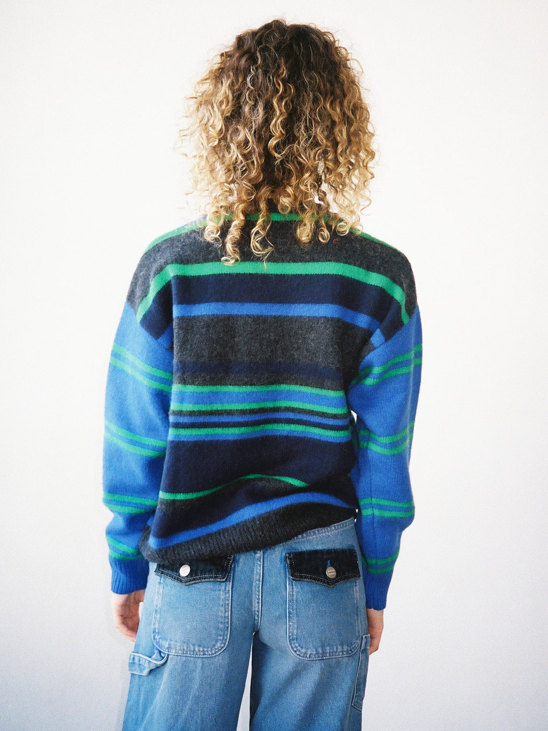 Rene Crew Jumper - Green & Blue Stripe