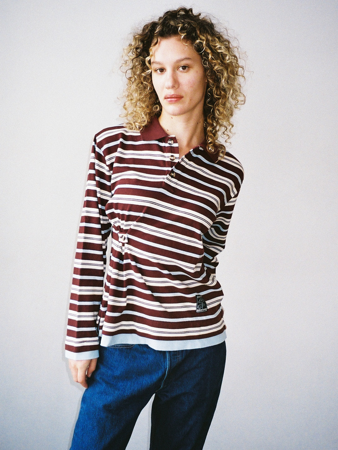 Noah Cinch Layered Rugby Polo - Chocolate Stripe