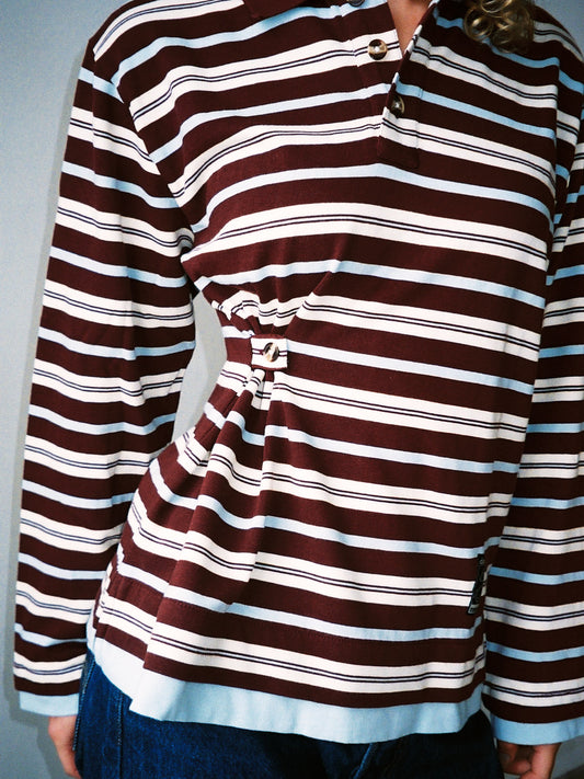 Noah Cinch Layered Rugby Polo - Chocolate Stripe