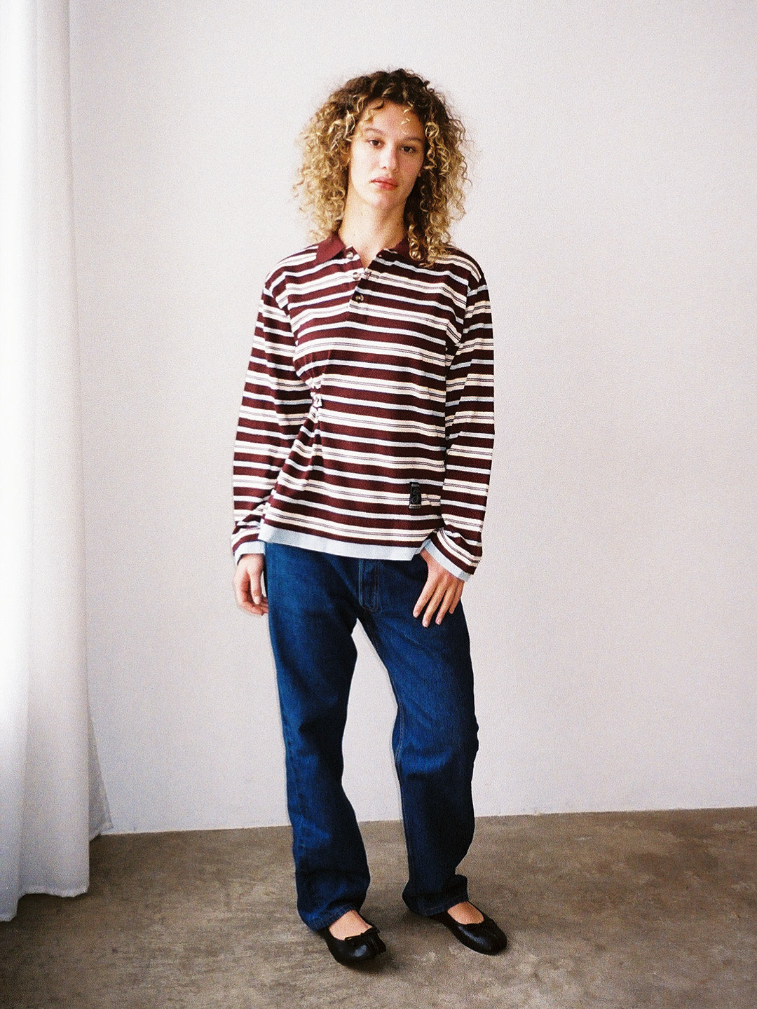 Noah Cinch Layered Rugby Polo - Chocolate Stripe