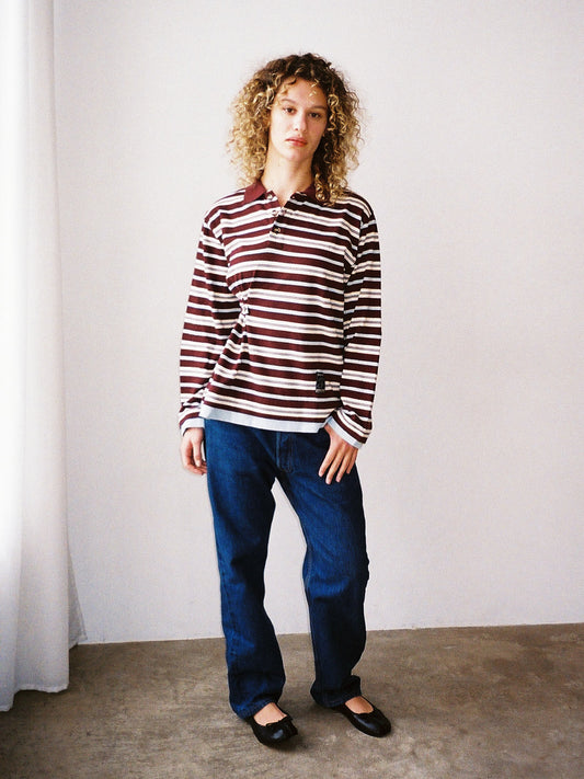 Noah Cinch Layered Rugby Polo - Chocolate Stripe