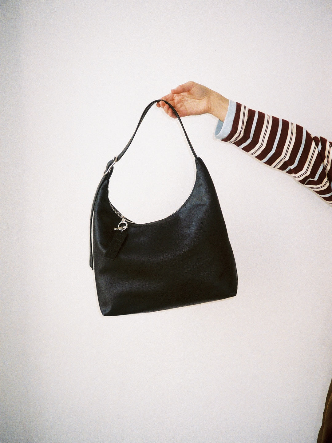 Recycled Leather Shoulder Bag - Black