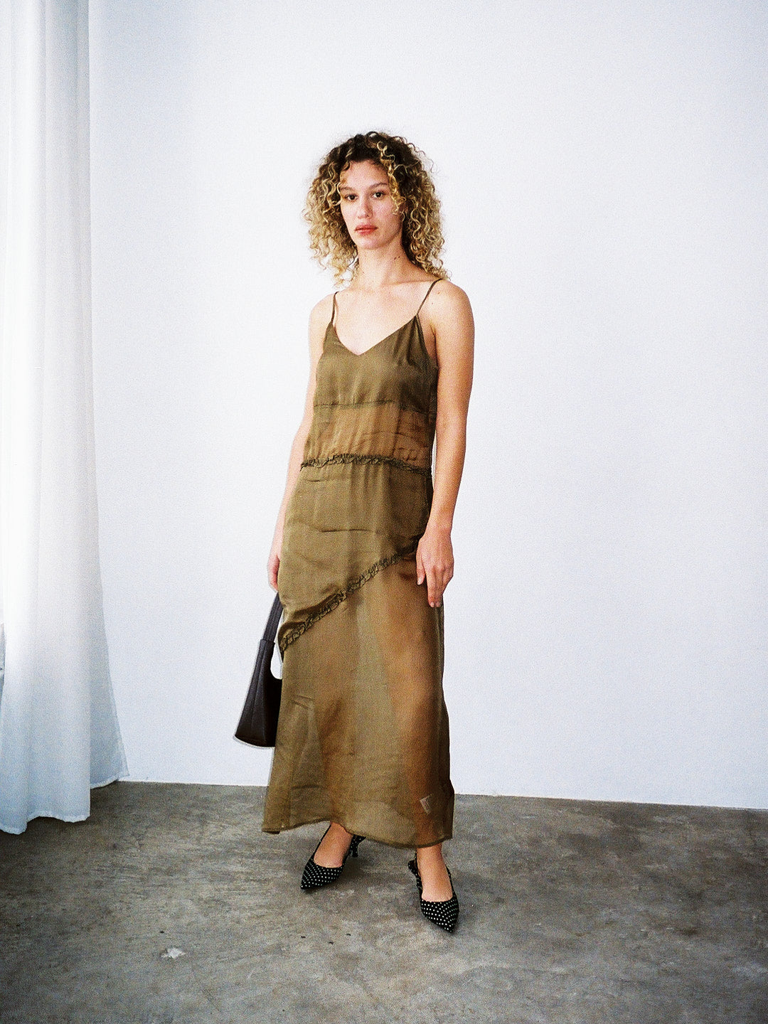 Sasha Ruffle Slip Dress - Sheer Olive