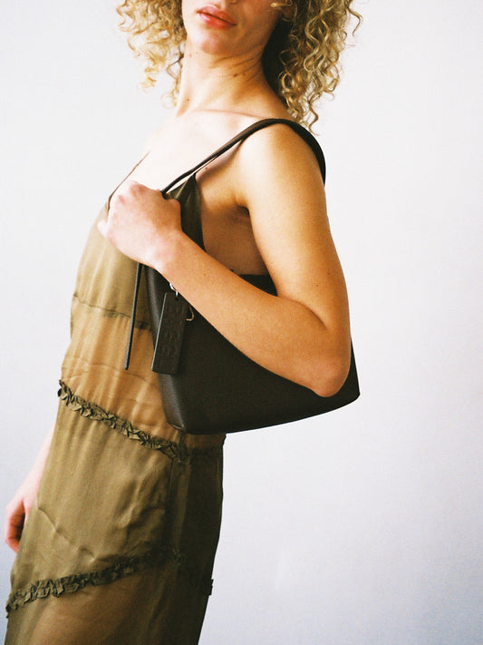 Mini Recycled Leather Shoulder Bag - Brown