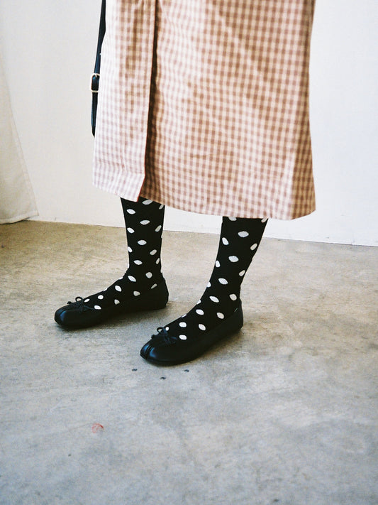 Knee High Polka Dot Socks - Black & Cream