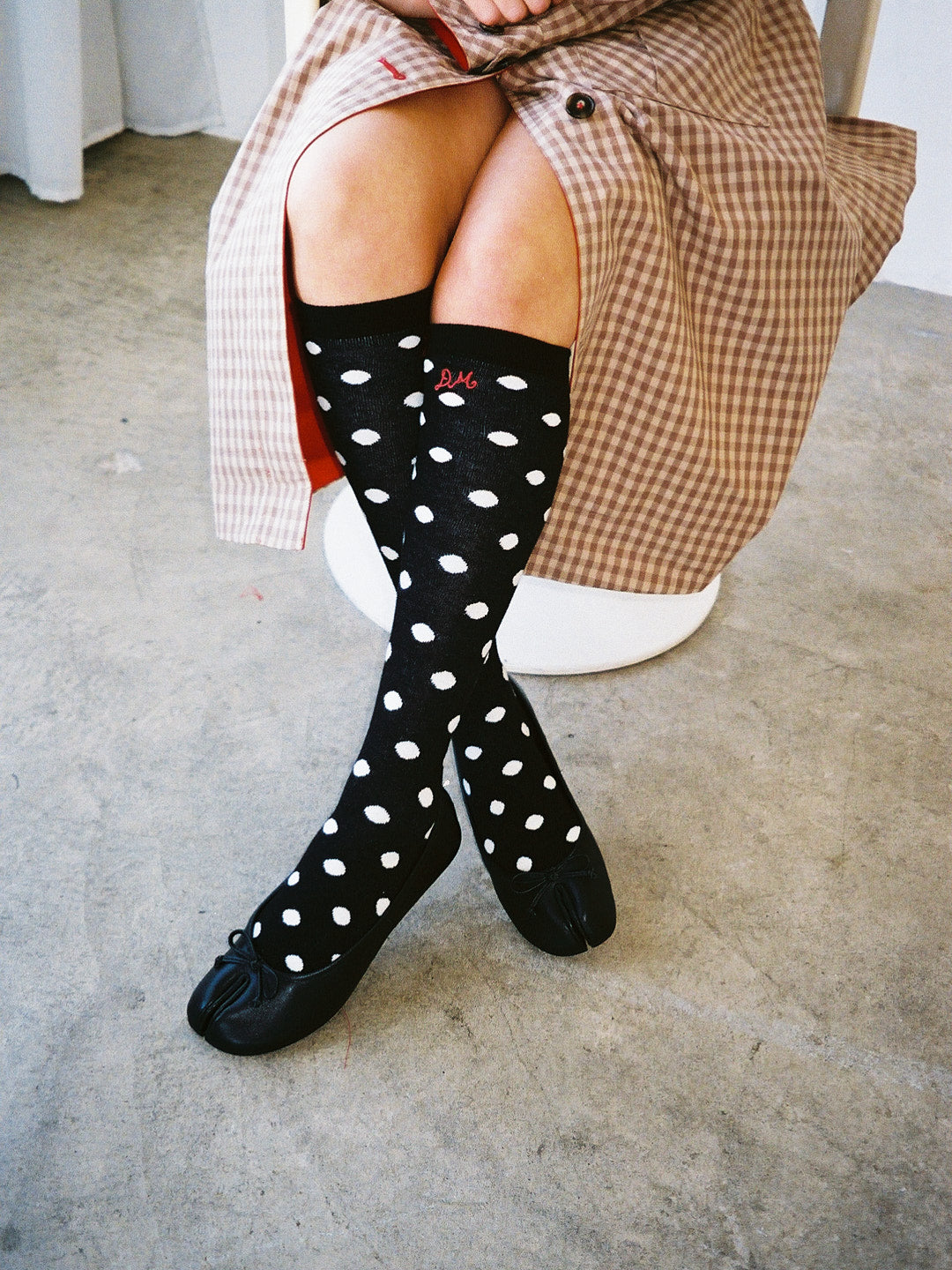 Knee High Polka Dot Socks - Black & Cream