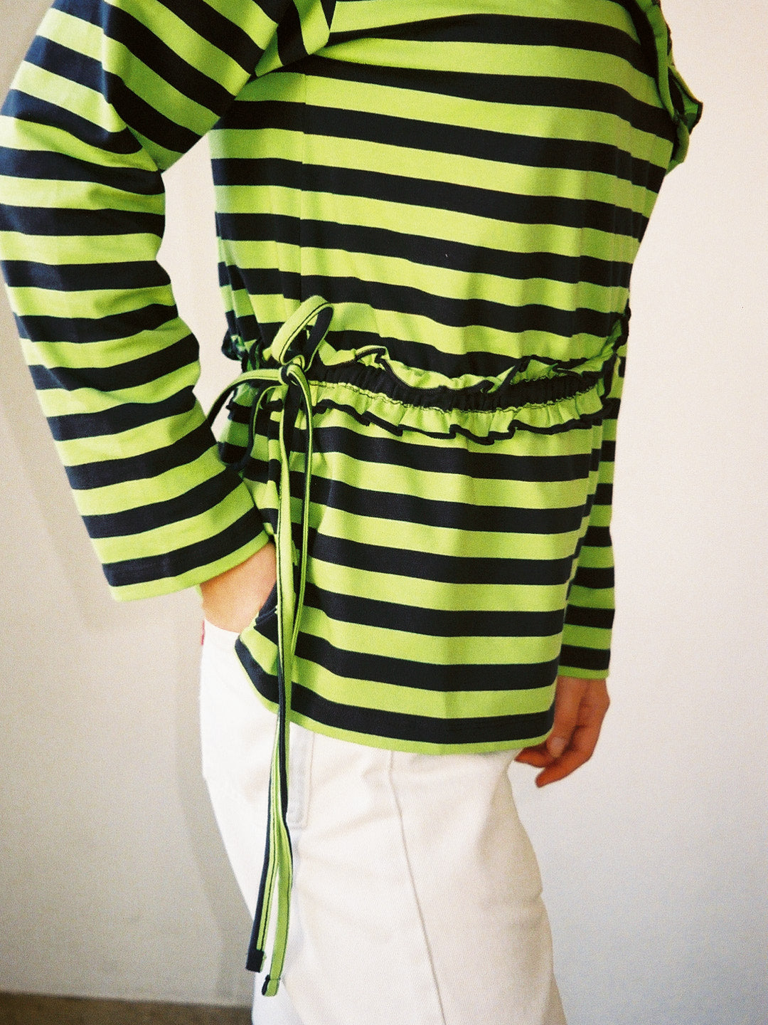 Prudie Ruffle Long Sleeve Tee - Navy/Lime