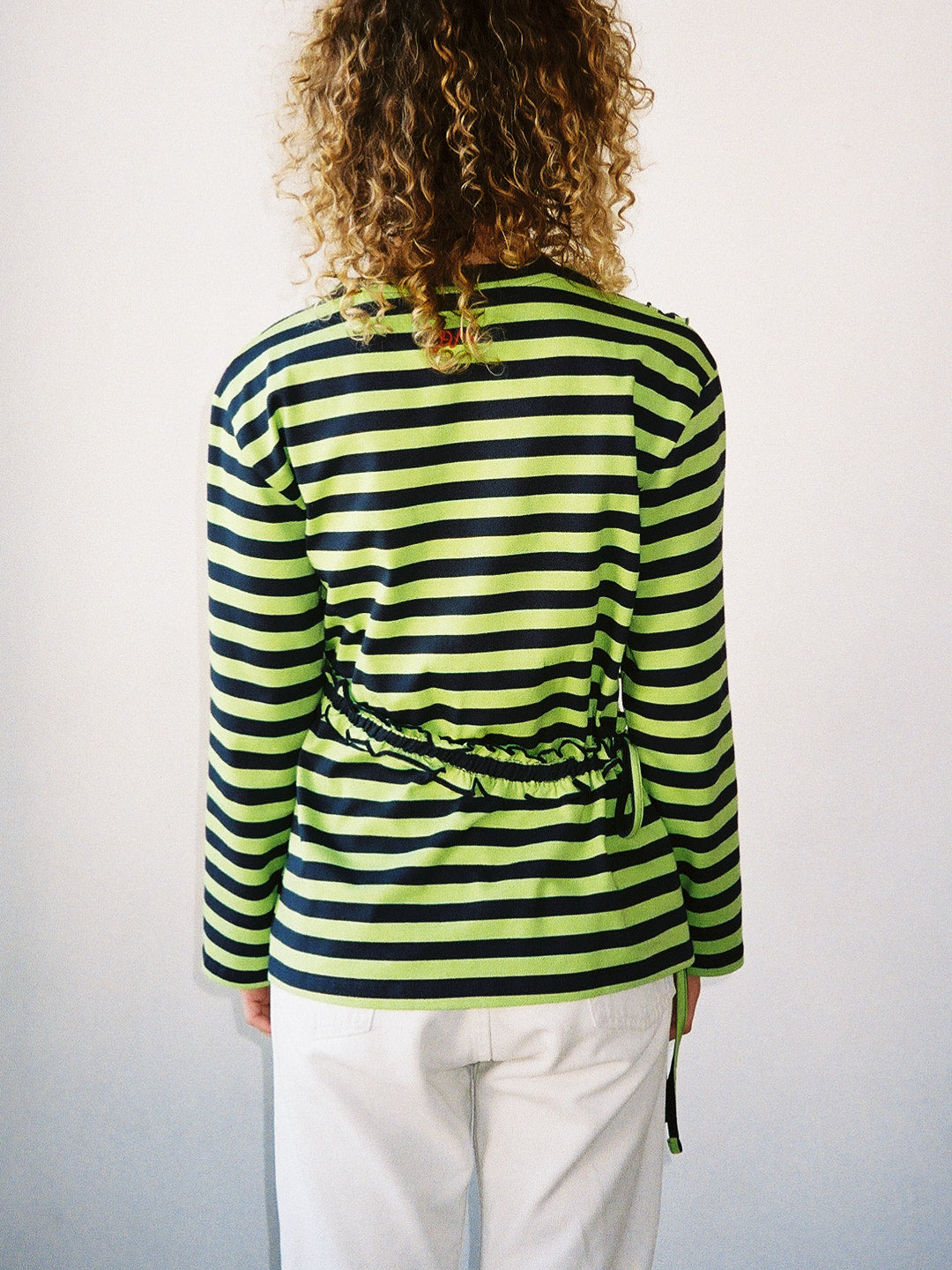 Prudie Ruffle Long Sleeve Tee - Navy/Lime