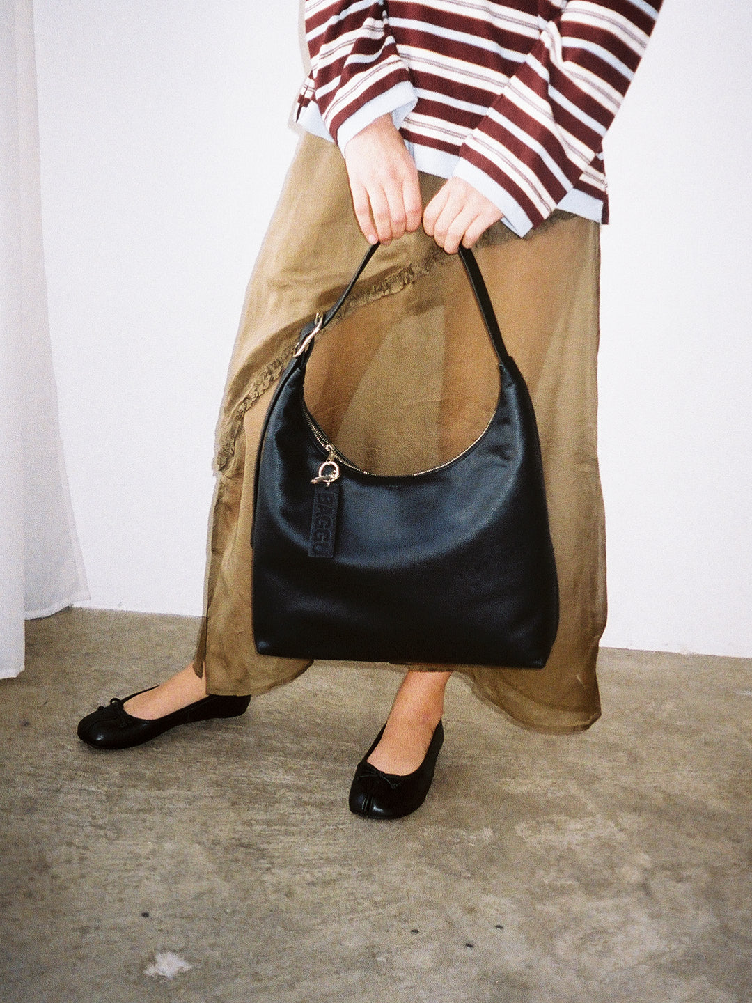 Recycled Leather Shoulder Bag - Black