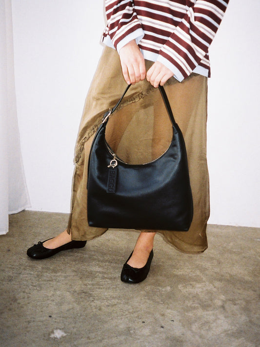 Recycled Leather Shoulder Bag - Black