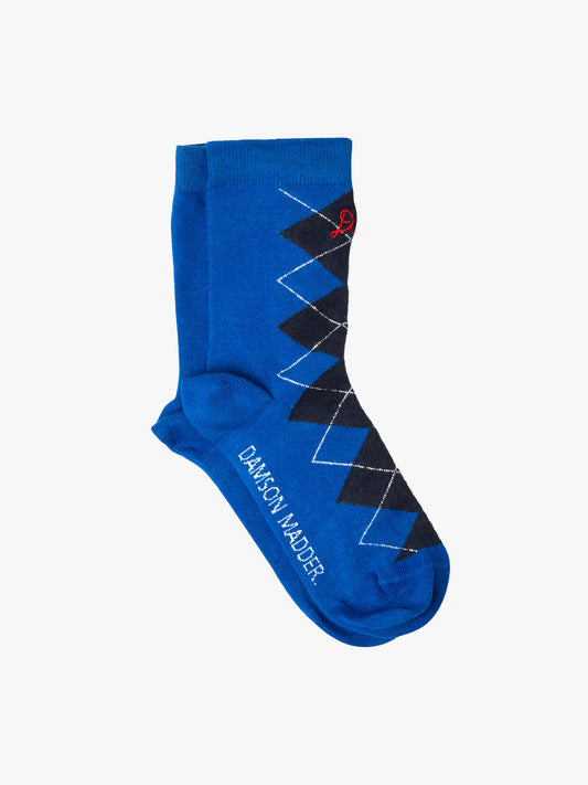 Argyle Calf Length Socks - Cobalt & Grey