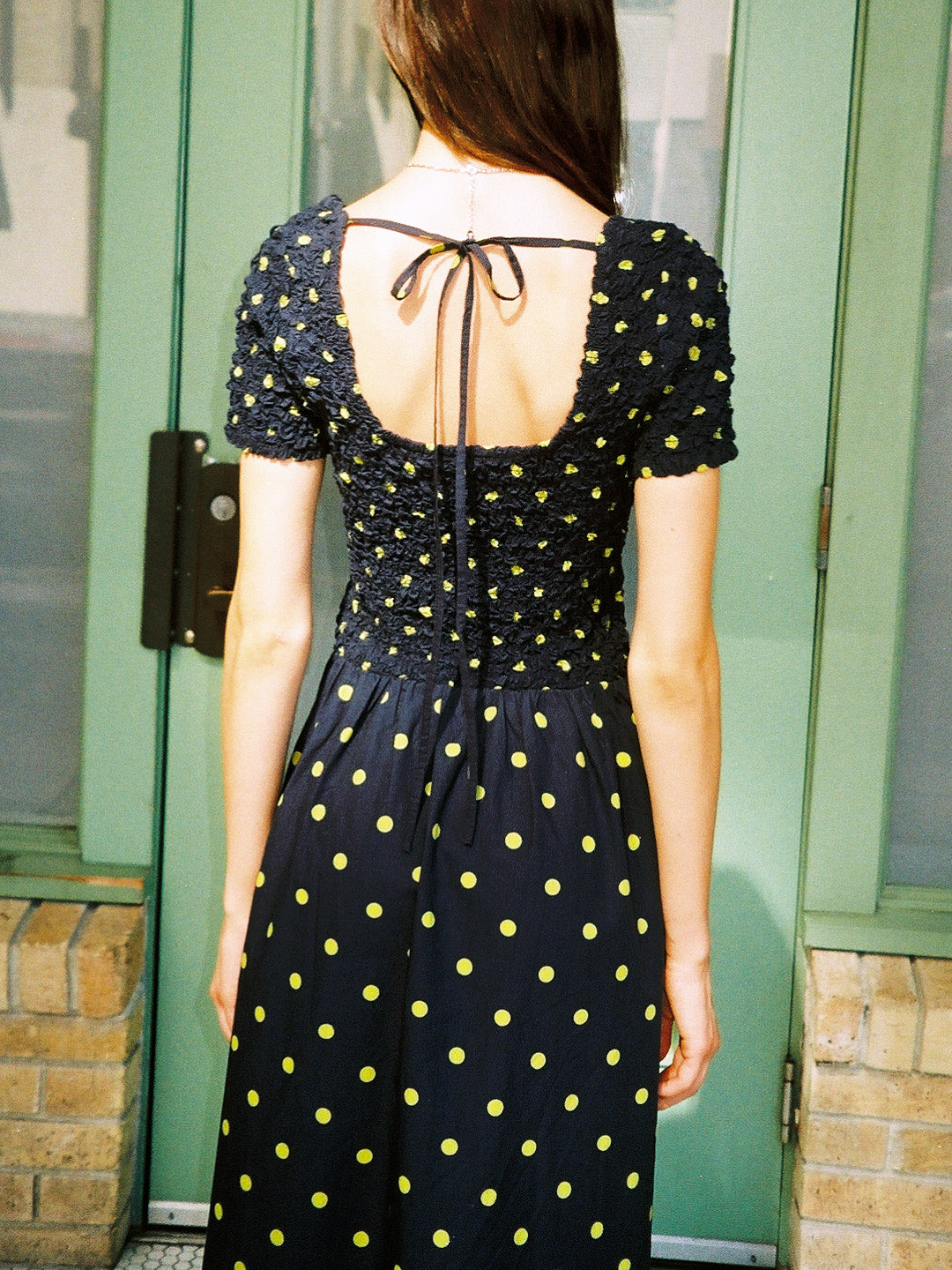 Malinda Super Smocked Dress - Navy Olive Spot