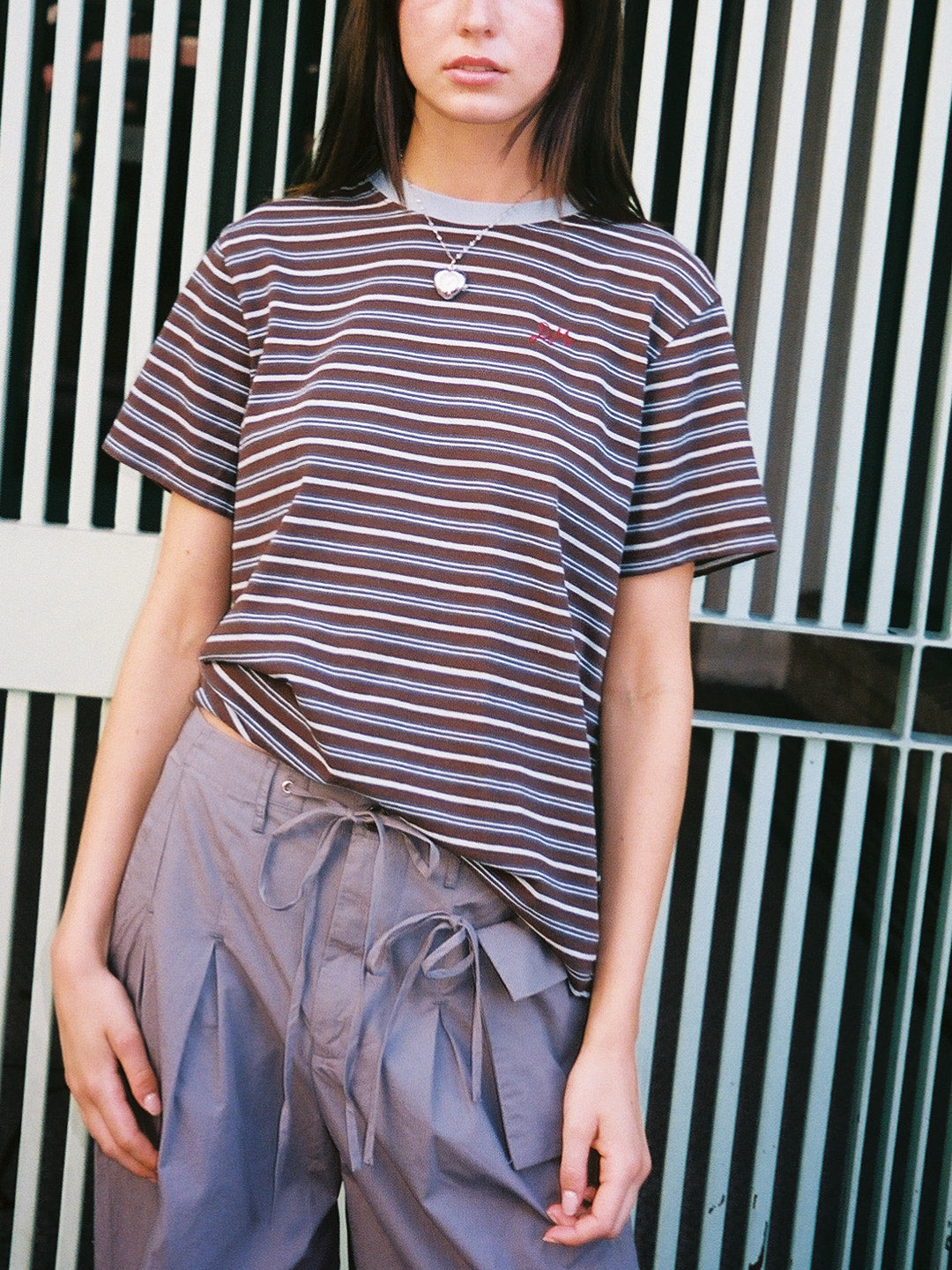 Ariel Relaxed Tee - Brown & Blue Stripe