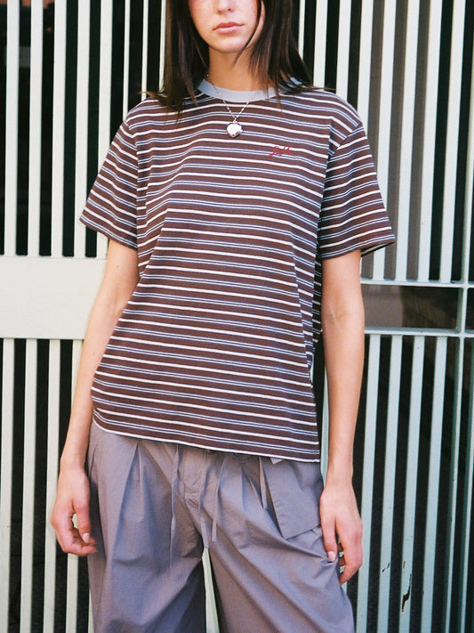 Ariel Relaxed Tee - Brown & Blue Stripe