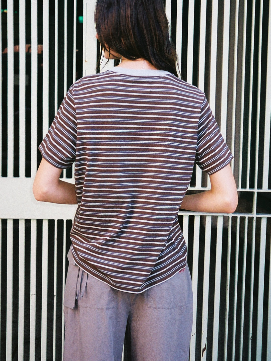 Ariel Relaxed Tee - Brown & Blue Stripe