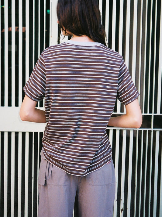 Ariel Relaxed Tee - Brown & Blue Stripe