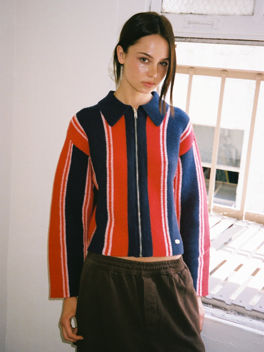 Bibi Boxy Reversible Cardigan - Vertical Stripe
