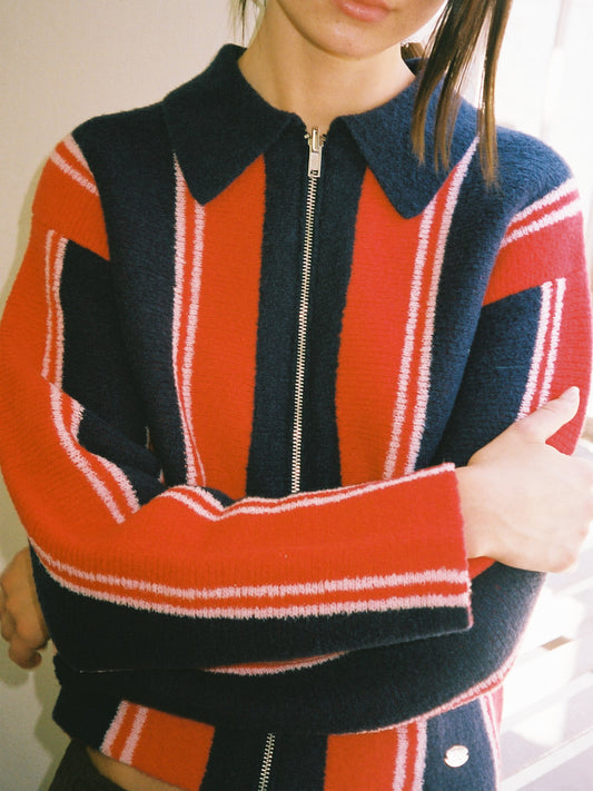 Bibi Boxy Reversible Cardigan - Vertical Stripe