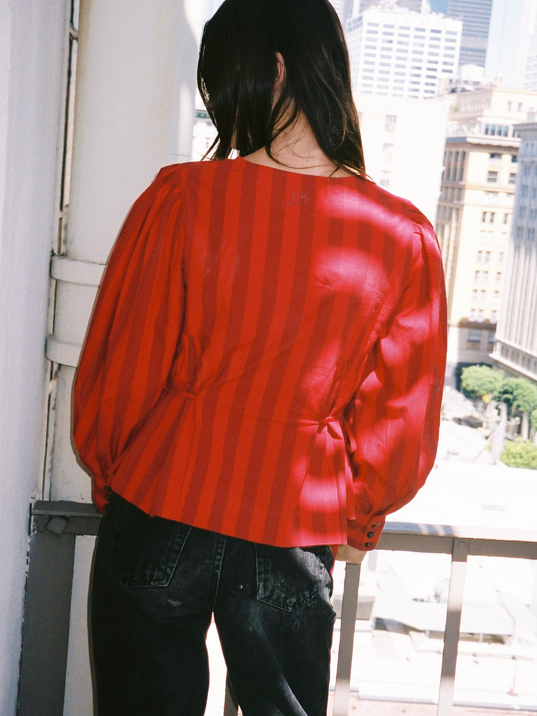 Charlize Blouse - Red Burgundy Stripe