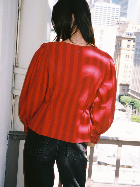 Charlize Blouse - Red Burgundy Stripe