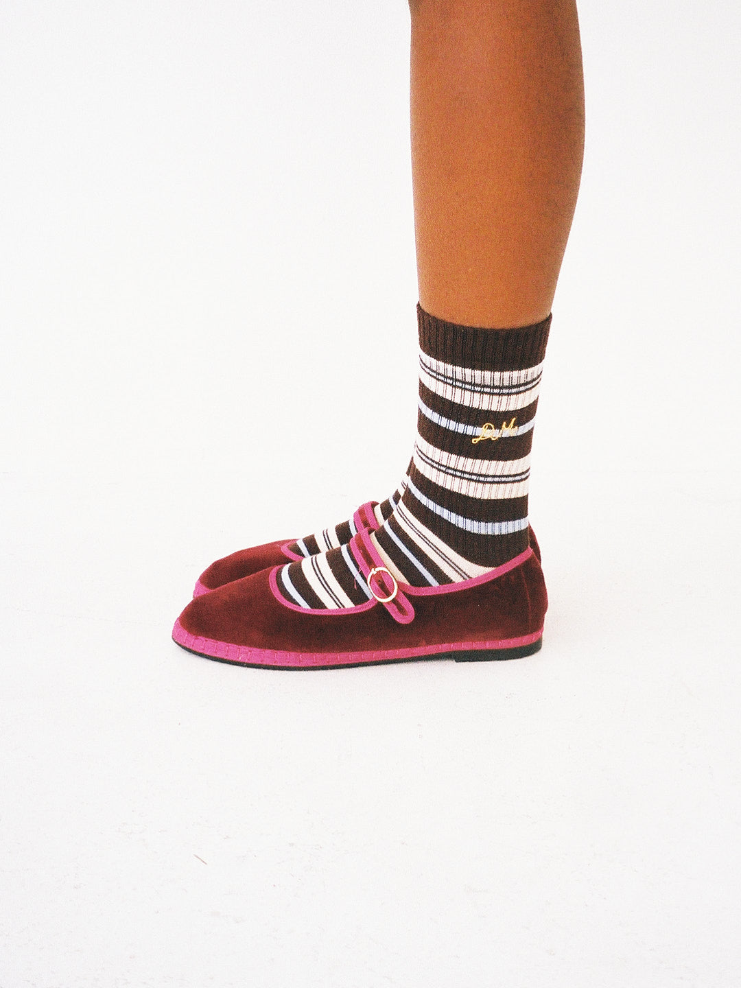 Calf Length Socks - Brown Stripe