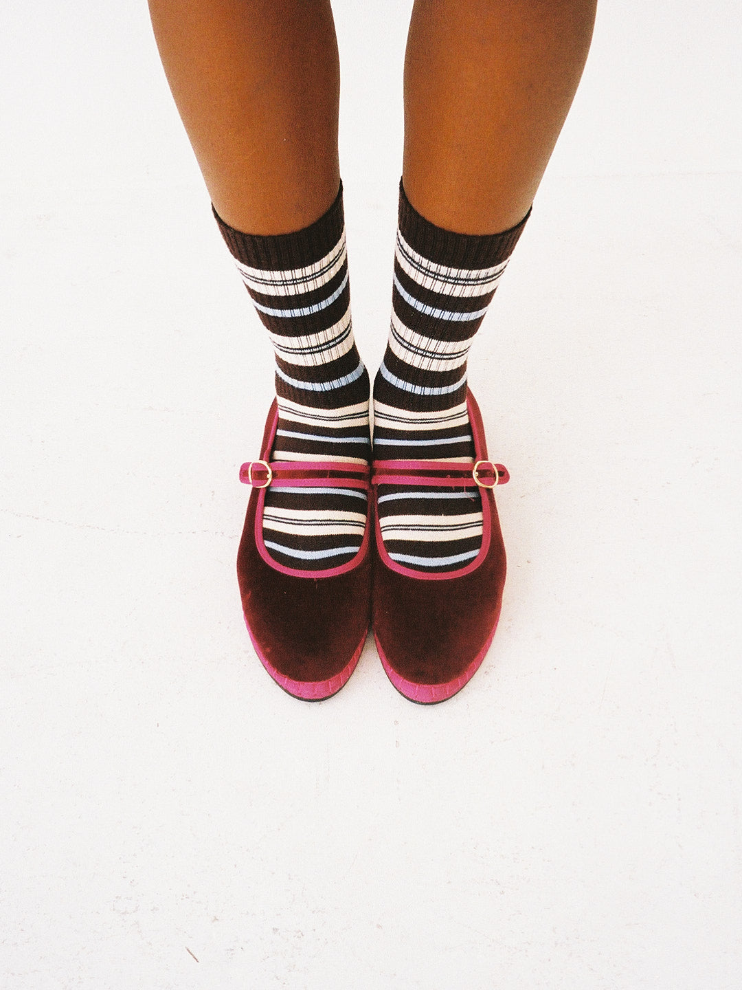 Calf Length Socks - Brown Stripe