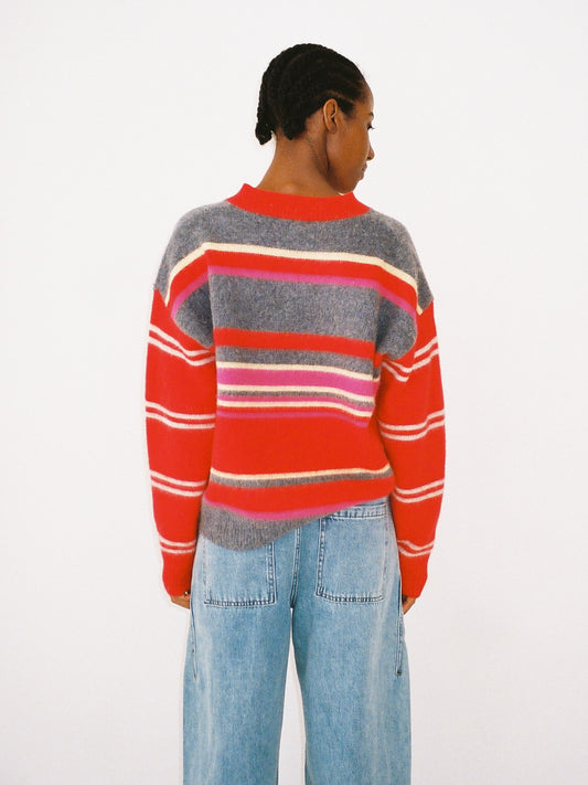 Rene V-Neck Jumper - Pink/Red Stripe