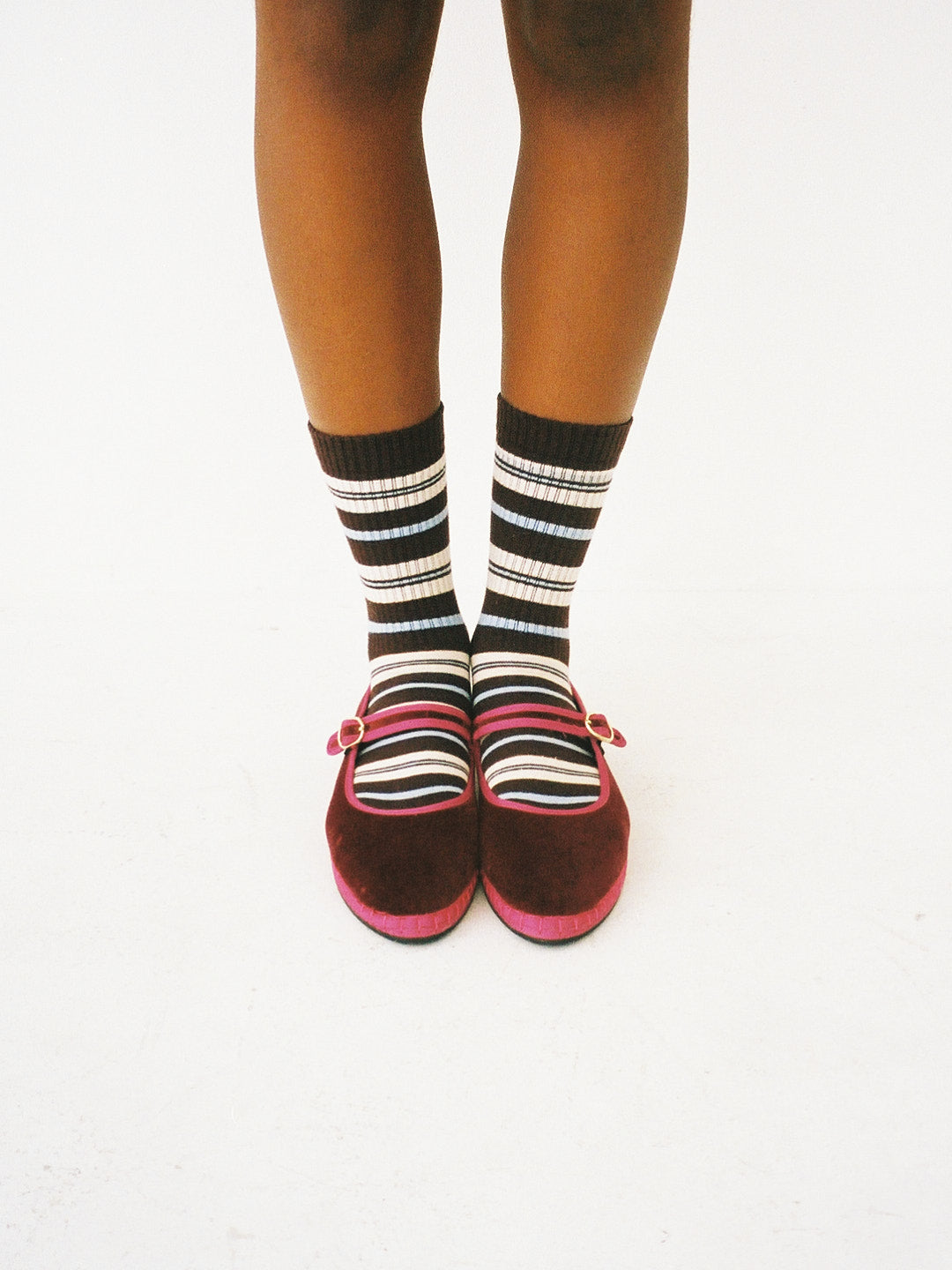 Calf Length Socks - Brown Stripe