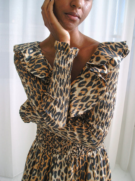 Harper Shirred Midi Dress - Leopard