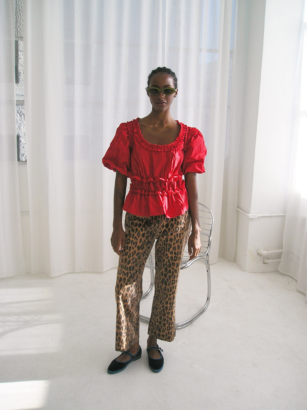 Everly Ruffle Blouse - Red Tafetta