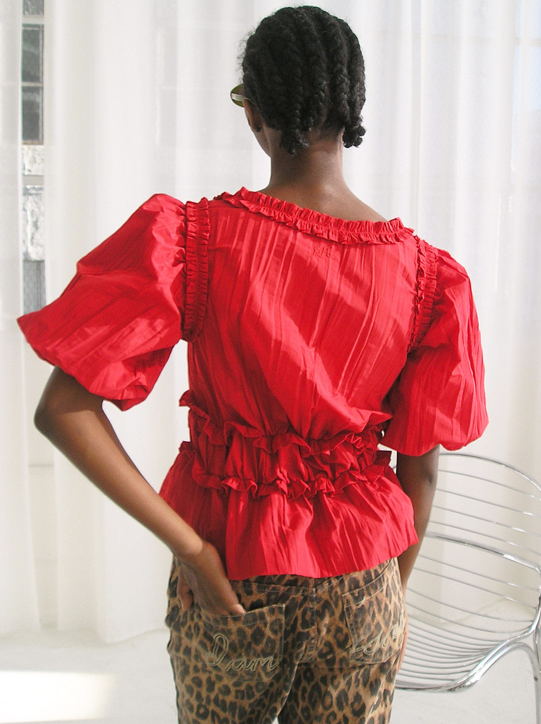 Everly Ruffle Blouse - Red Tafetta