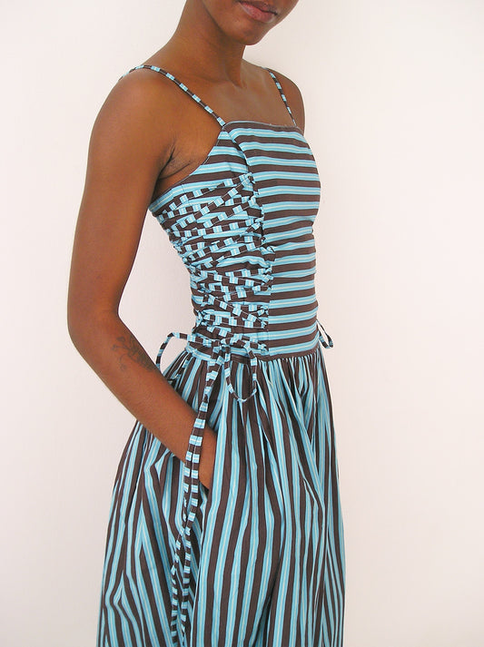 Angelina Midi Dress - Blue Chocolate Stripe