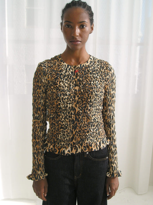 Elliana Smocked Cardi - Leopard